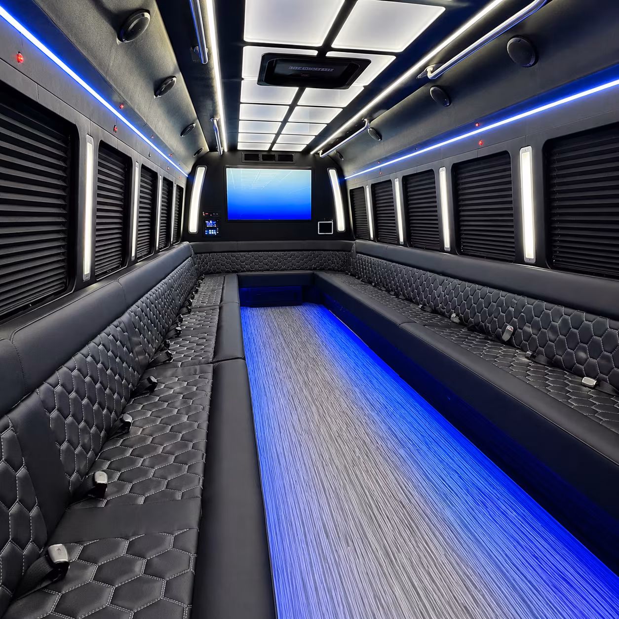 lynwood 50 passenger party bus inside